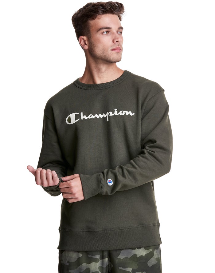 Champion Sweatshirt Heren - Groen - Powerblend Fleece Crew Script Logo ( 920876-TUP )